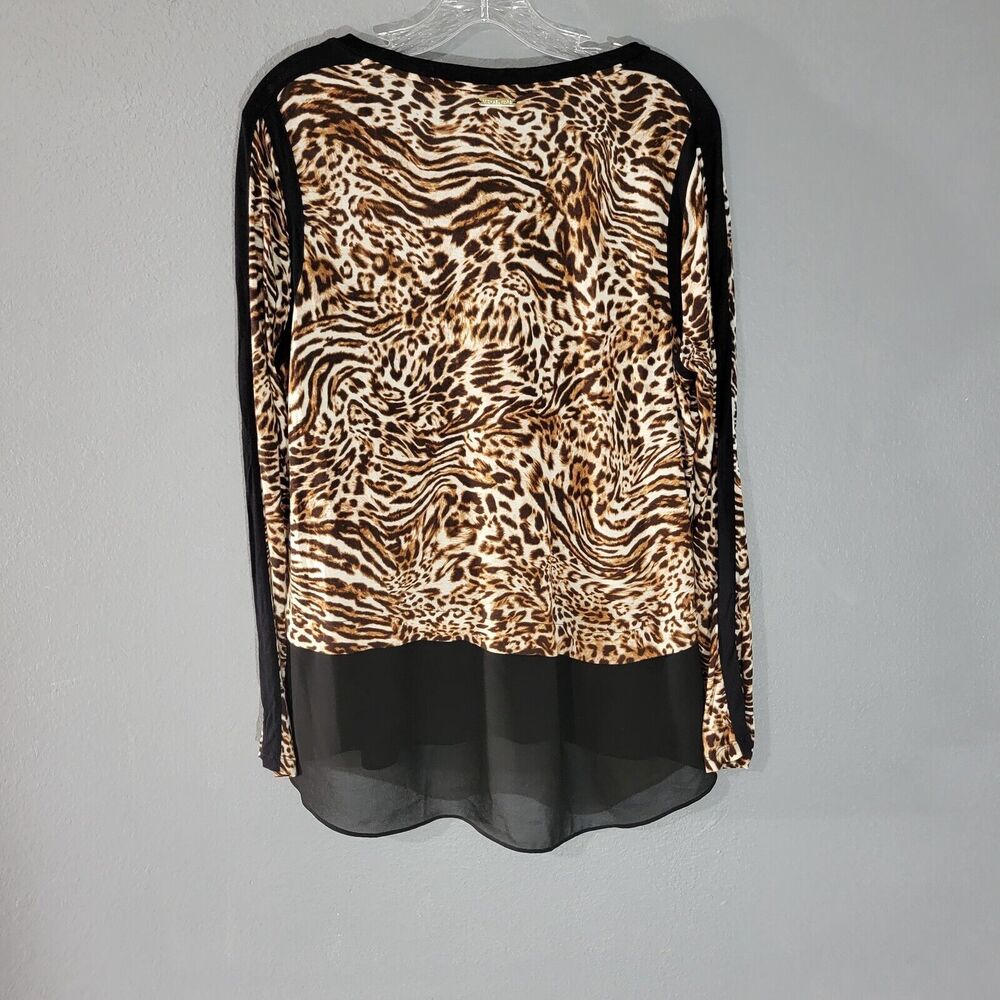 Michael Kors Chetah Long Sleeves Blouse Lightweight Hi/ Low Chiffon Sz L
